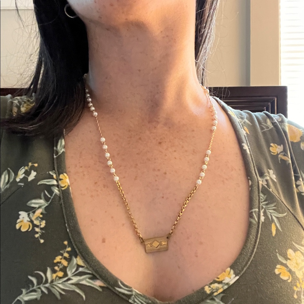 Antique Envelope Pendant on Pearl Beaded gold chain